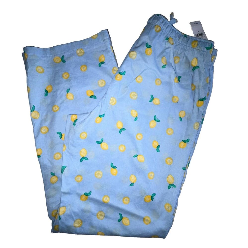 Gap Body NEW Yellow Lemon Blue Lightweight Pajama Pants Size Medium NEW Poplin